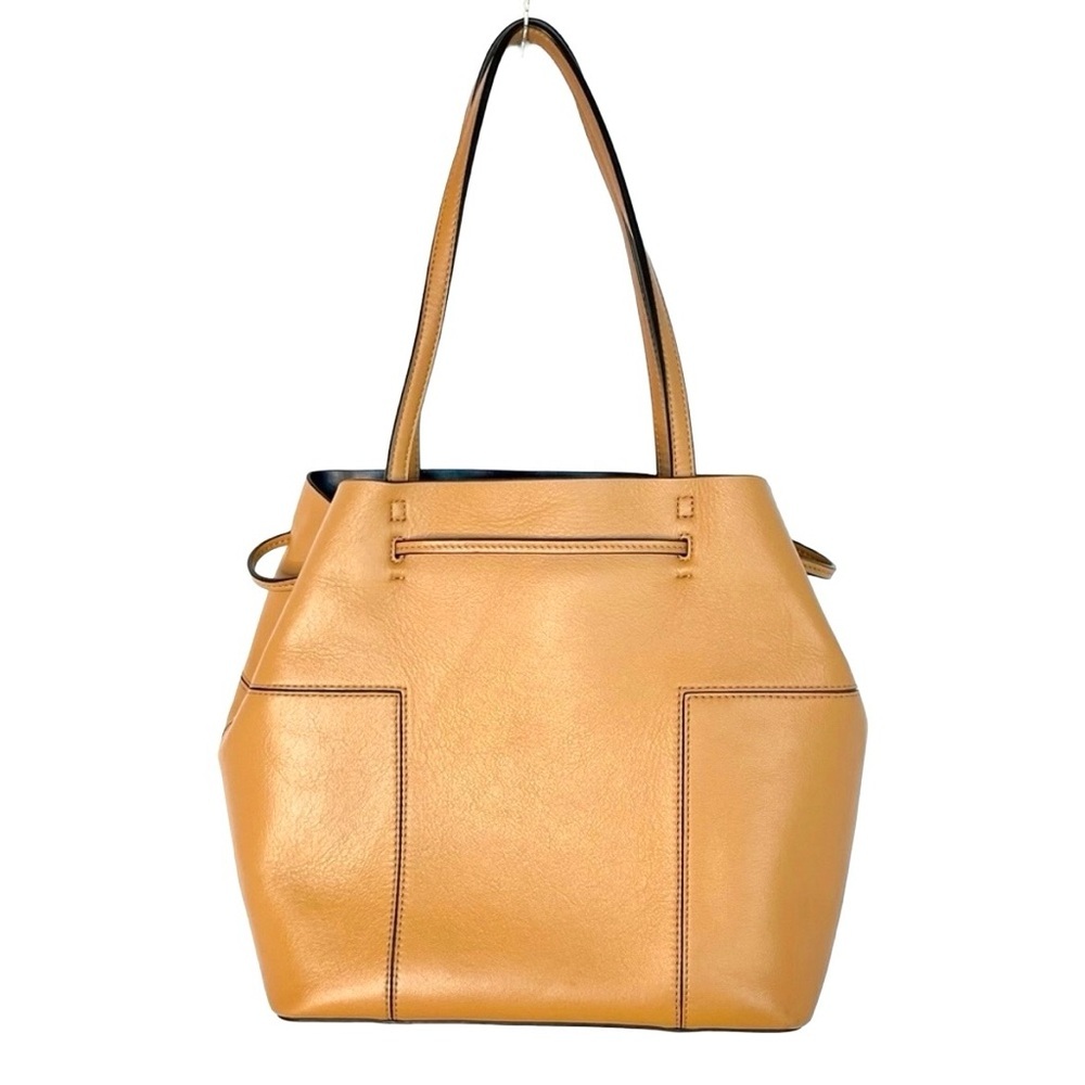 Tory Burch Block T Large Tan Leather Drawstring Tote Bag - Picture 3 of 12